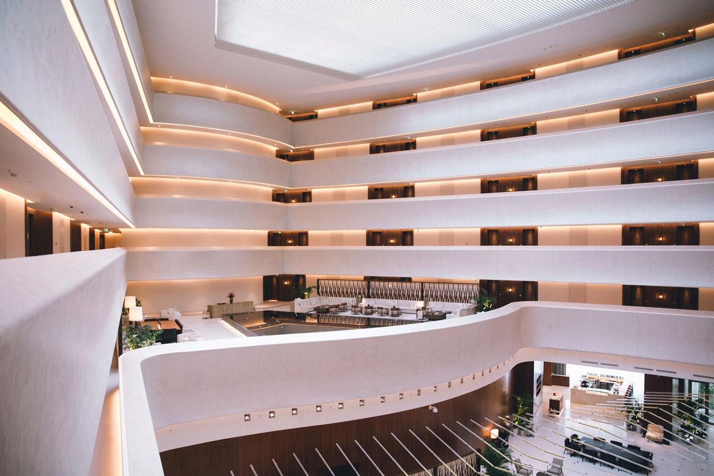 Spacious modern hotel atrium with sophisticated design